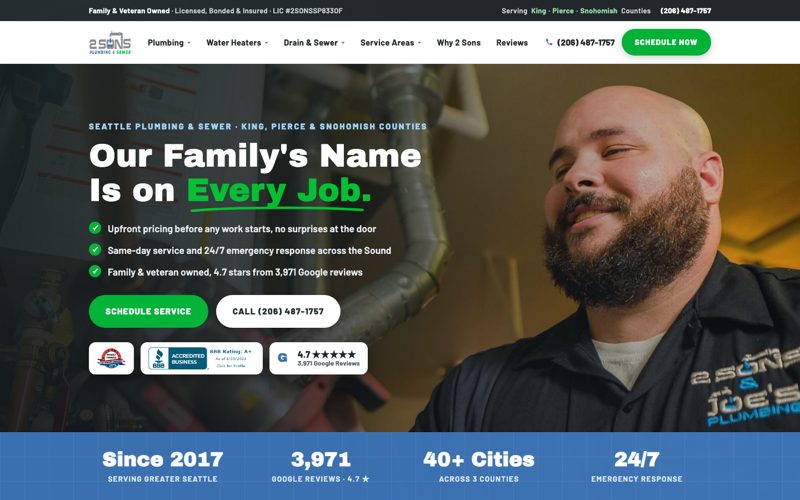 2 Sons Plumbing & Sewer homepage screenshot