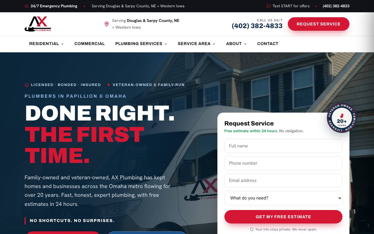 AX Plumbing homepage screenshot