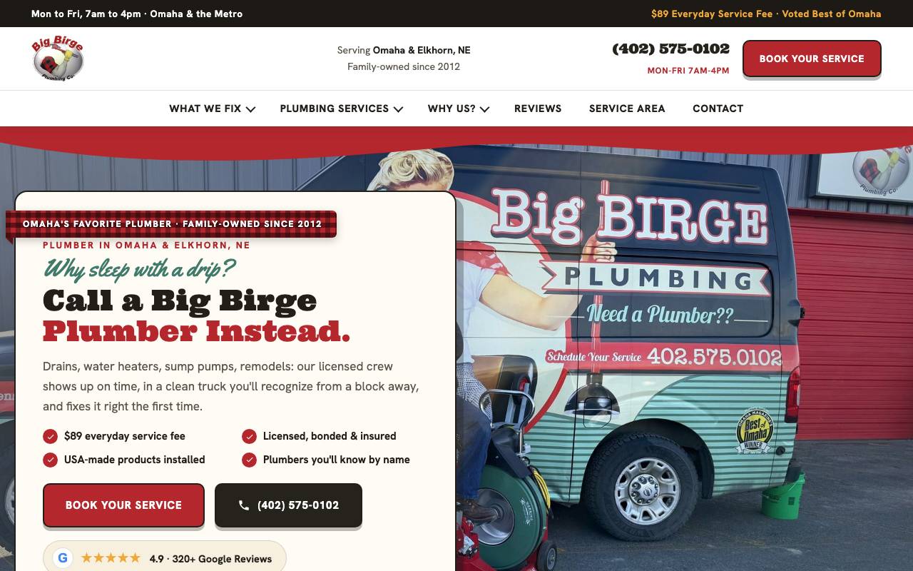Big Birge Plumbing homepage screenshot