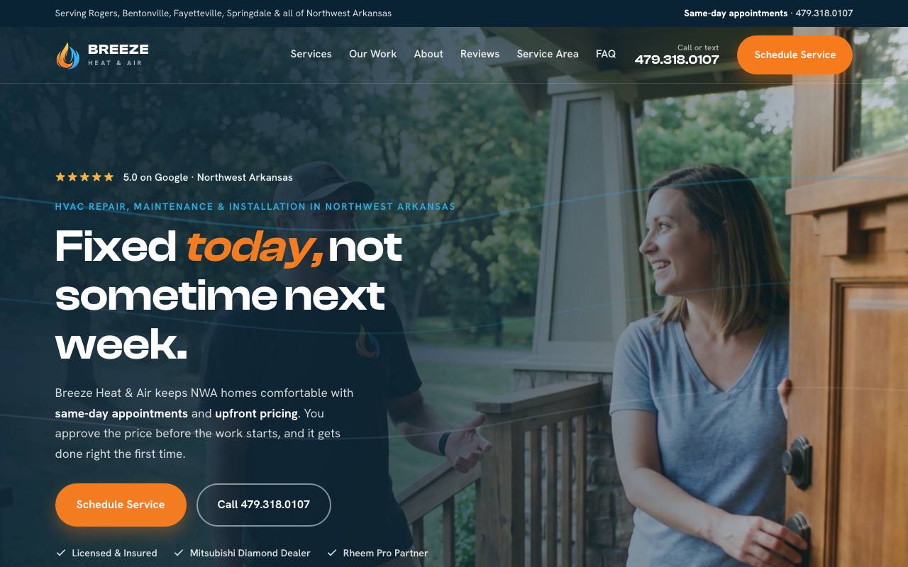 Breeze Heat & Air homepage screenshot