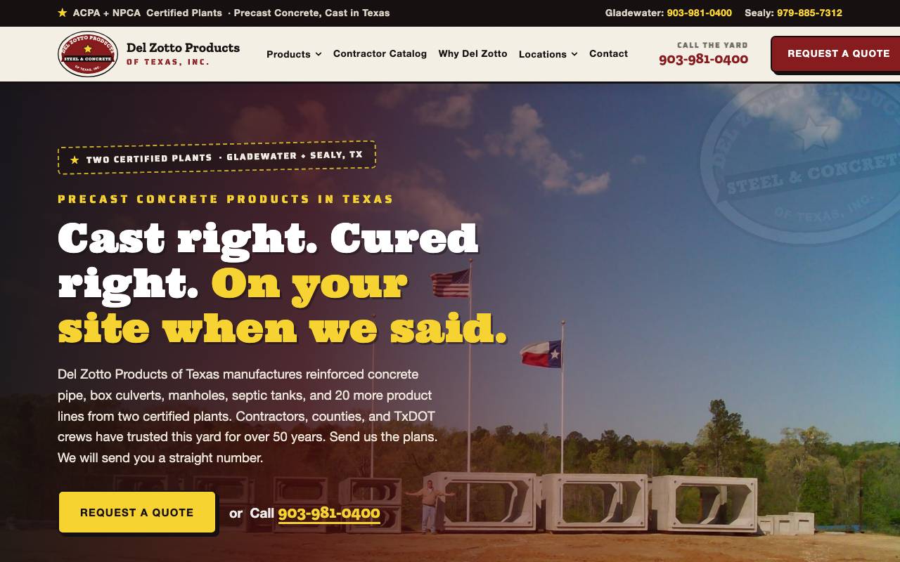 Del Zotto Products of Texas homepage screenshot