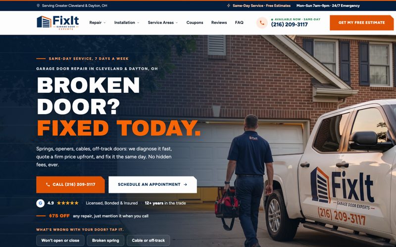 FixIt Garage Door homepage screenshot