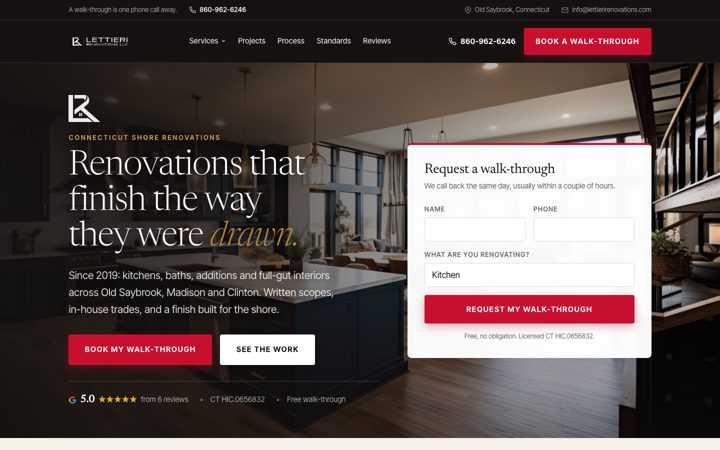 Lettieri Renovations v2 homepage screenshot