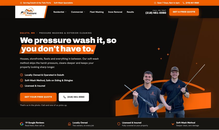 MC Pressure Washing homepage screenshot