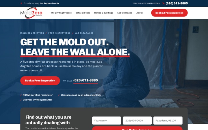 Mold Zero Services homepage screenshot