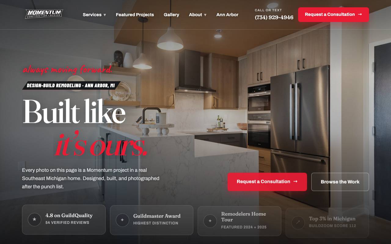 Momentum Construction · Concept B homepage screenshot