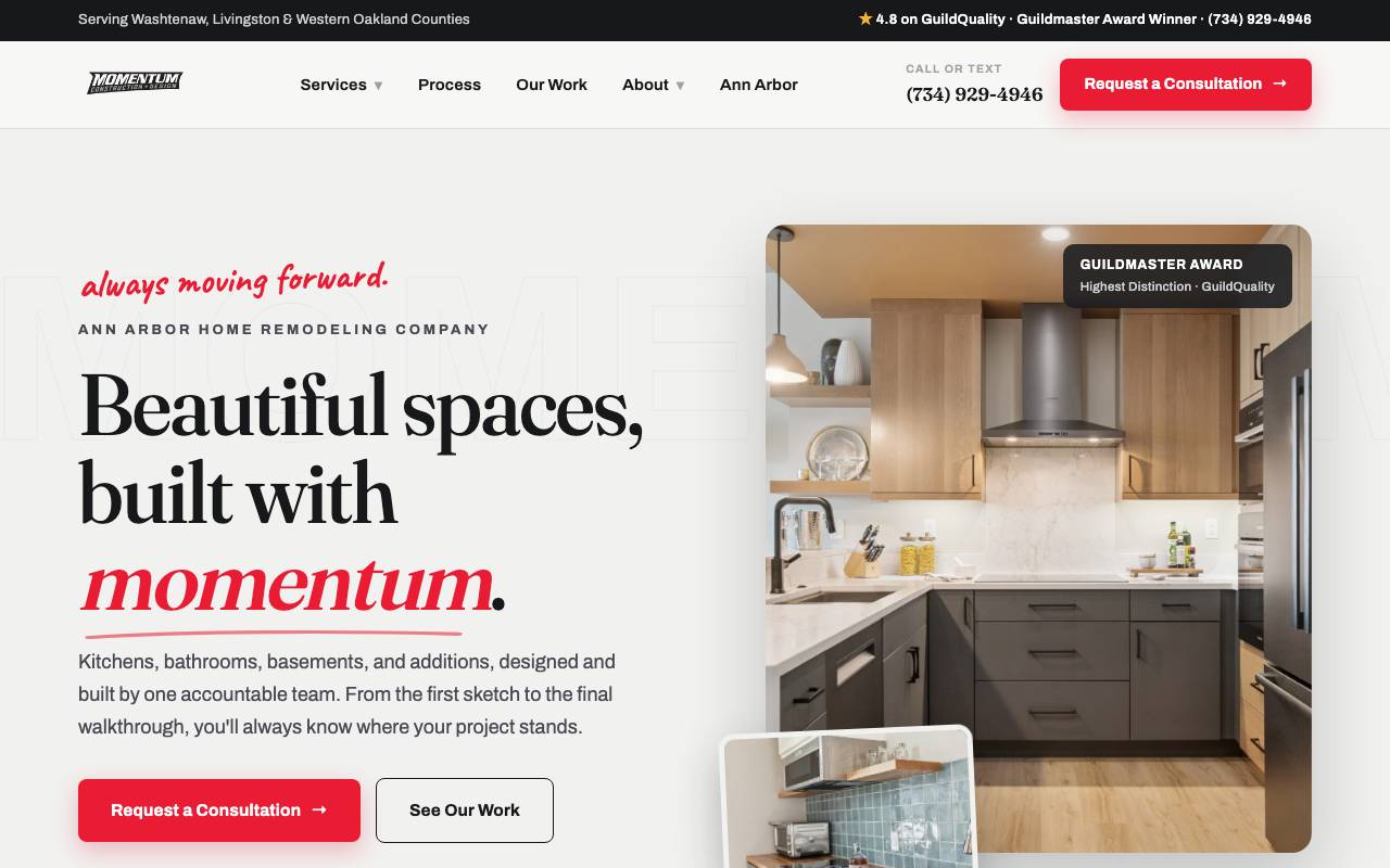 Momentum Construction · Concept A homepage screenshot