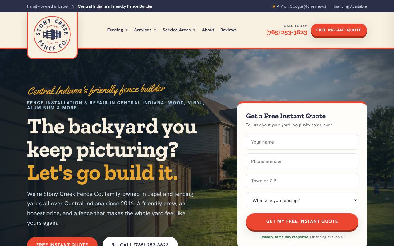Stony Creek Fence Co homepage screenshot
