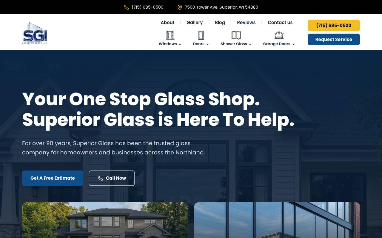 Superior Glass Inc. homepage screenshot