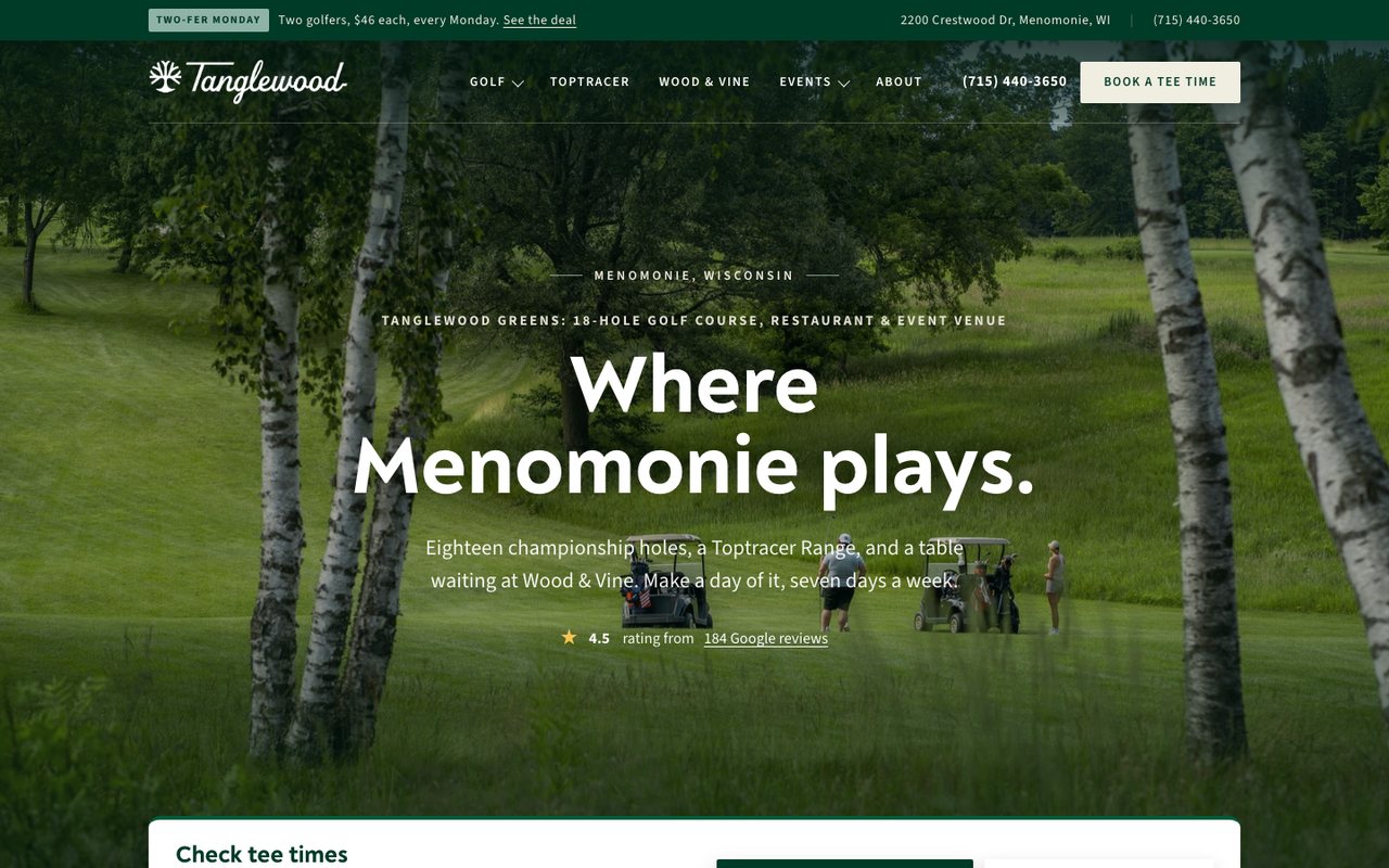 Tanglewood Greens v2 homepage screenshot