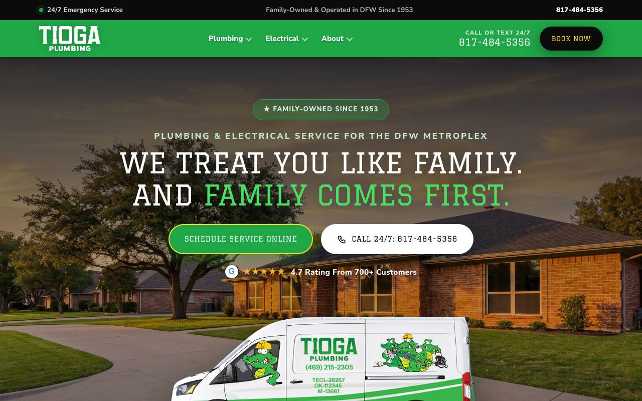 Tioga Plumbing & Electric homepage screenshot