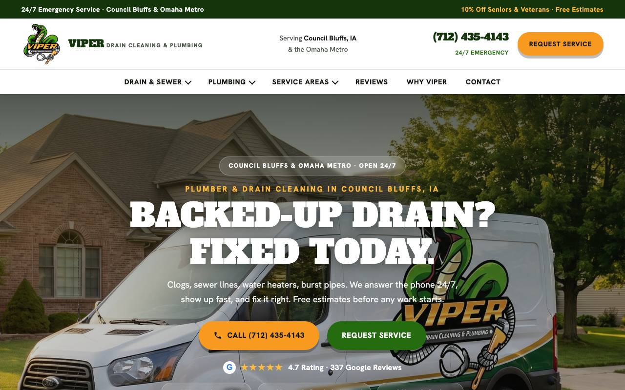 Viper Drain Cleaning & Plumbing homepage screenshot