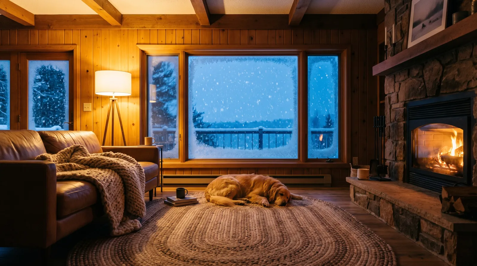 Family relaxing in a warm living room