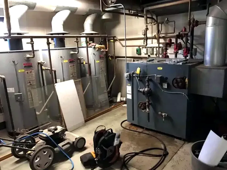 Full mechanical room, boiler and tank