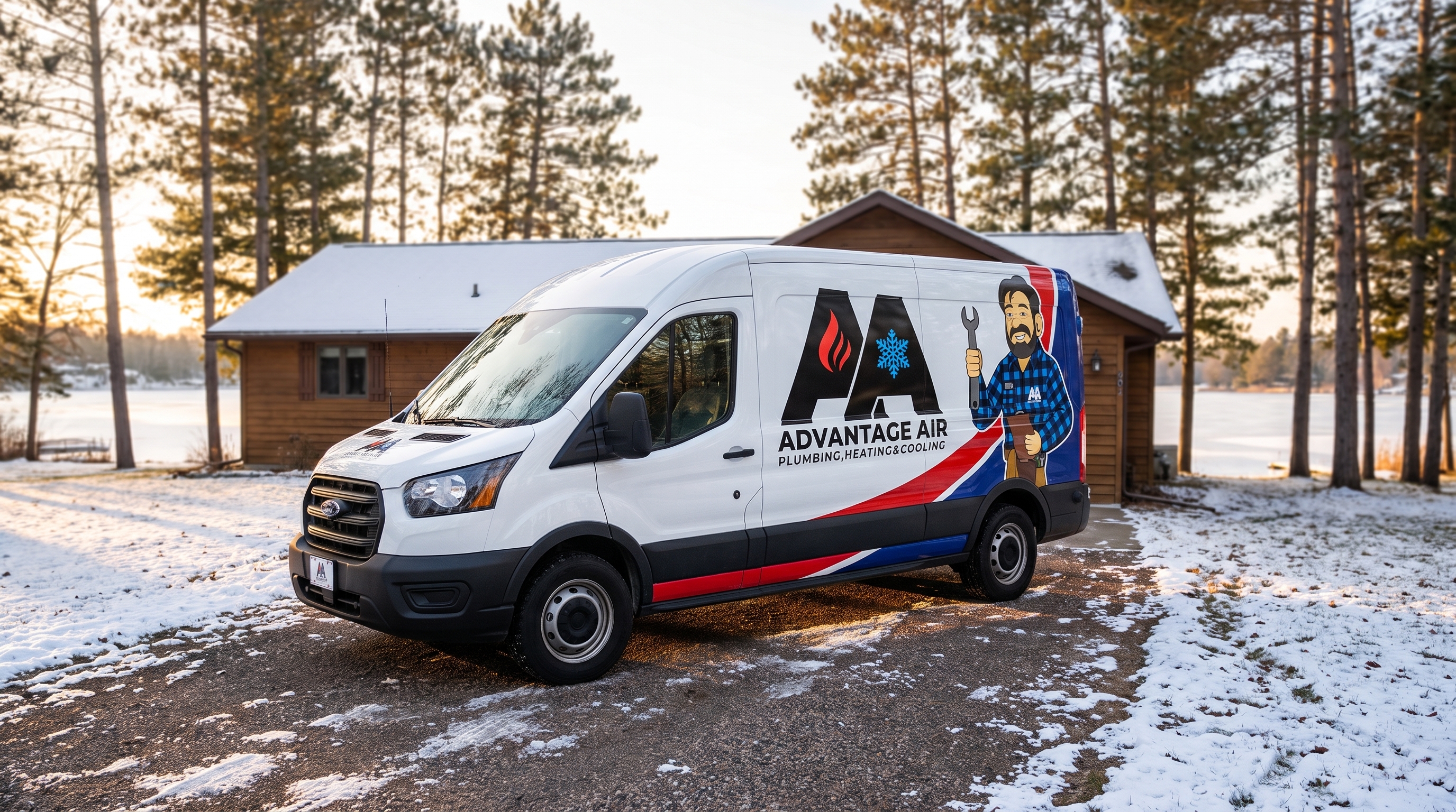 Advantage Air wrapped service van at a lakeside home near Duluth