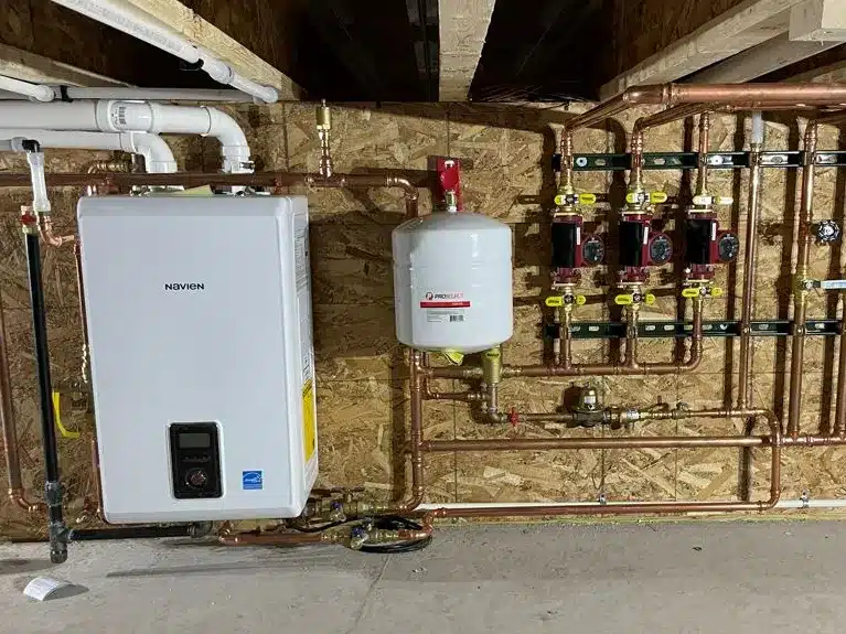 Boiler room with clean copper piping