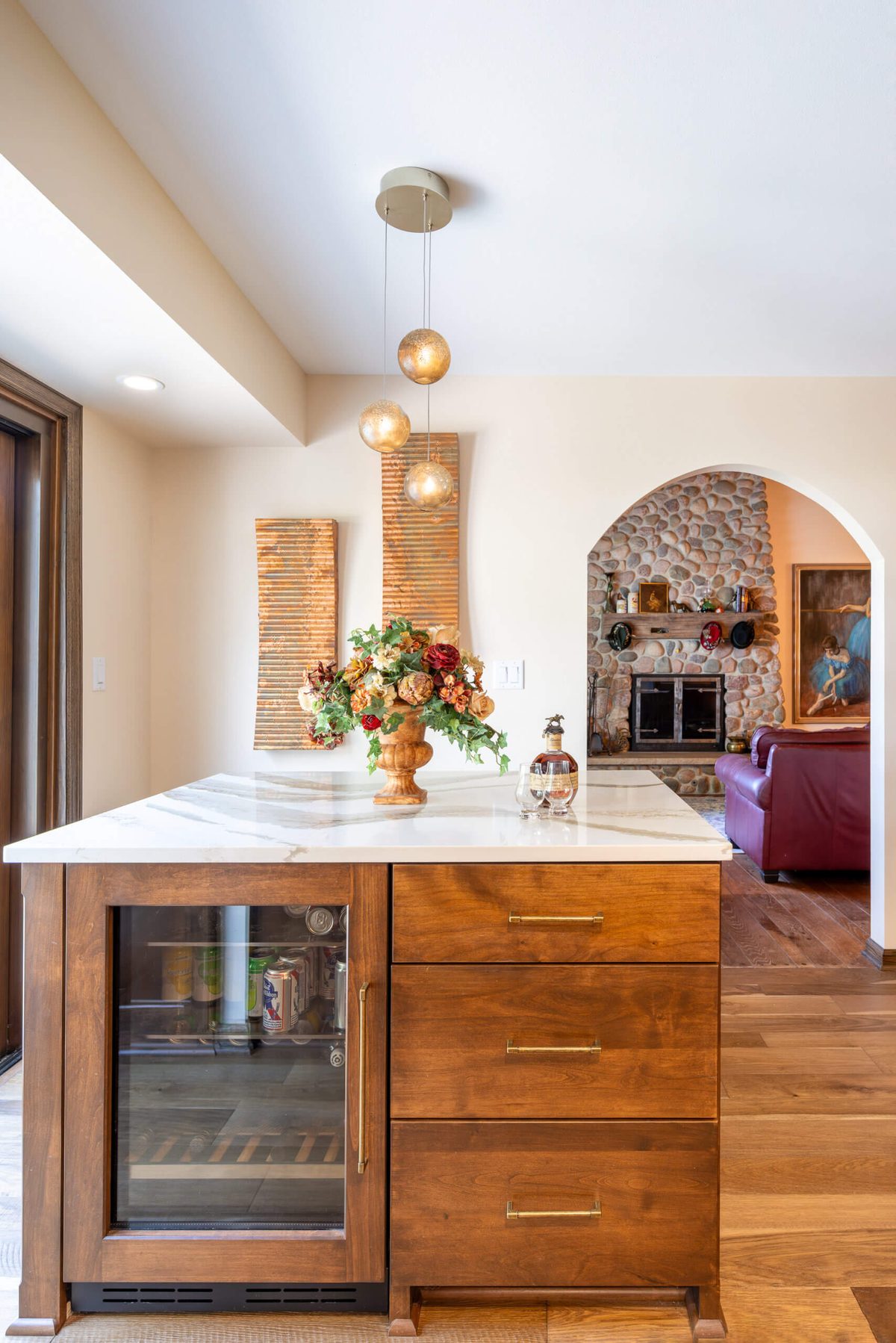 Island bar top with beverage center