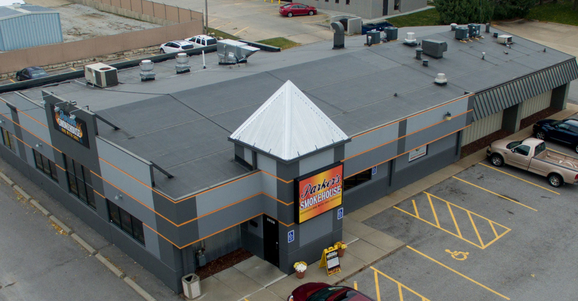 Commercial flat roof system installed by Anderson Roofing