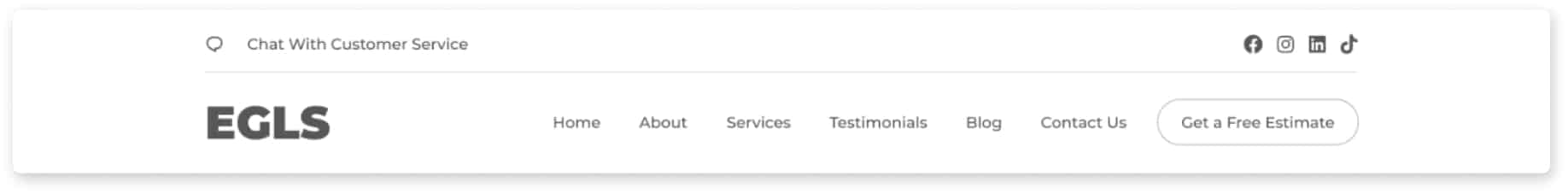 Wireframe of a landscaping site header: logo on the left, main navigation and a Get a Free Estimate button on the right