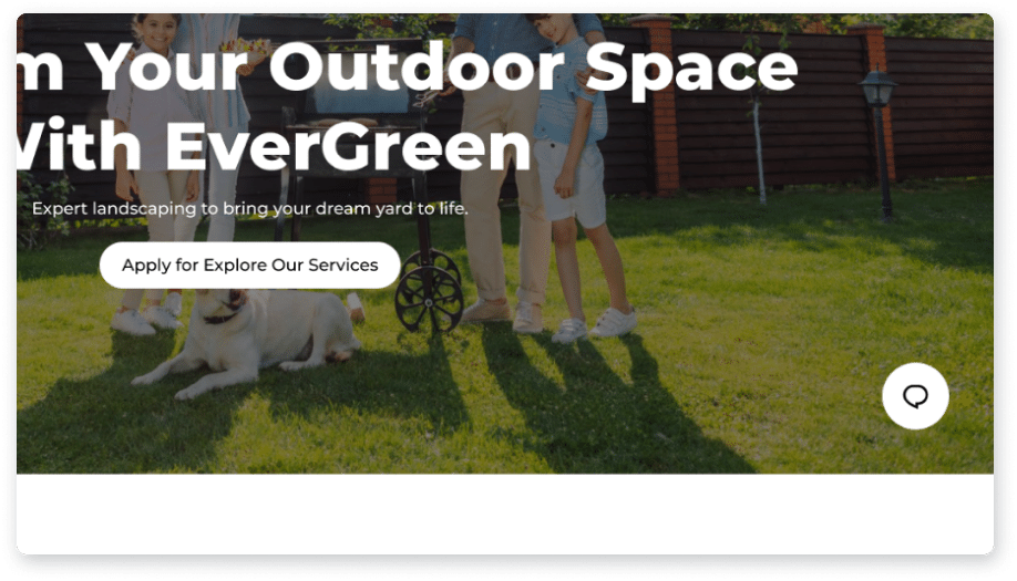 Hero section reading Transform Your Outdoor Space With EverGreen over a photo of a family and dog in a landscaped garden