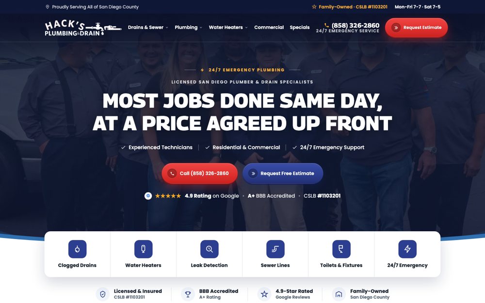 Hacks Plumbing website design
