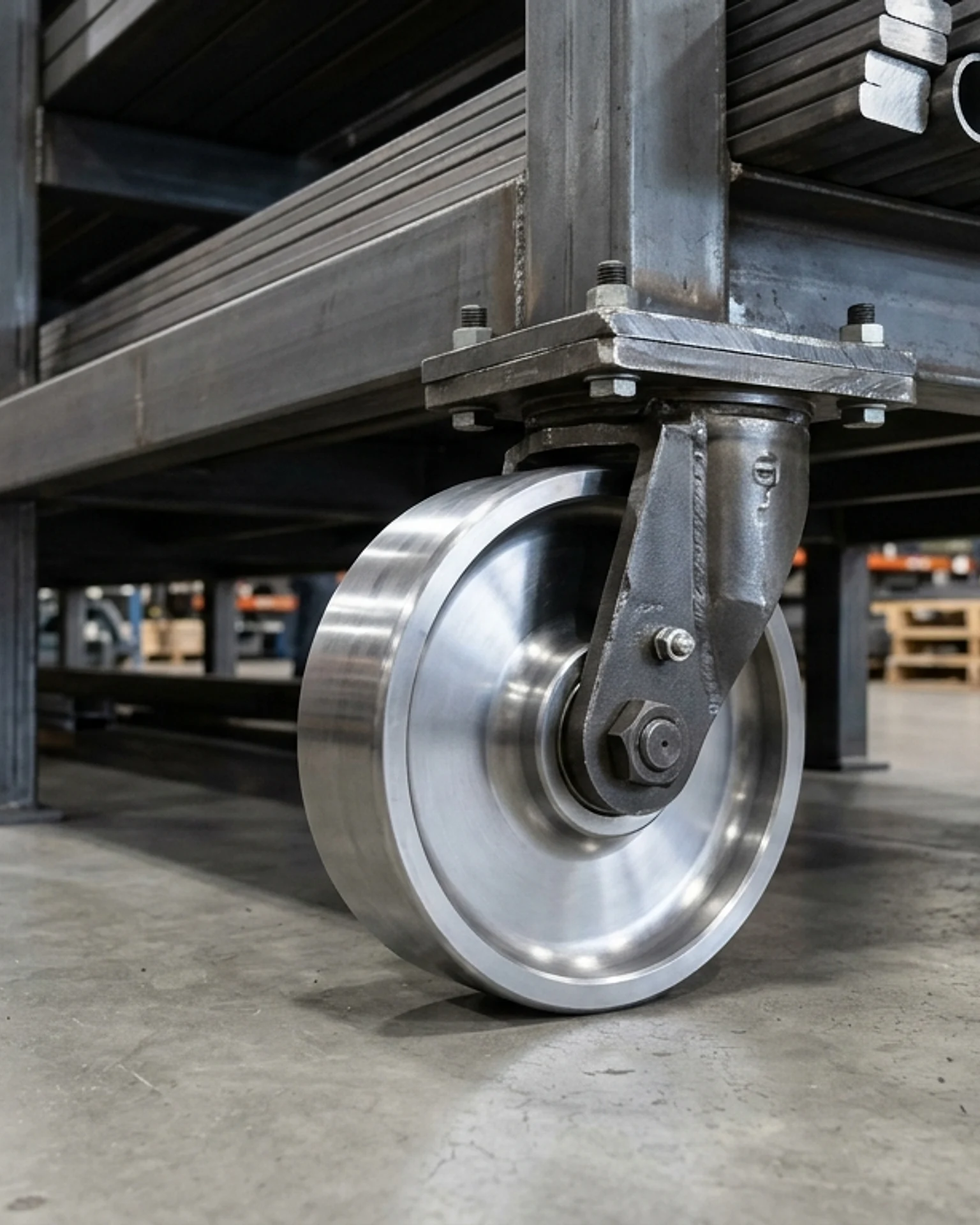 Heavy duty casters under an industrial cart