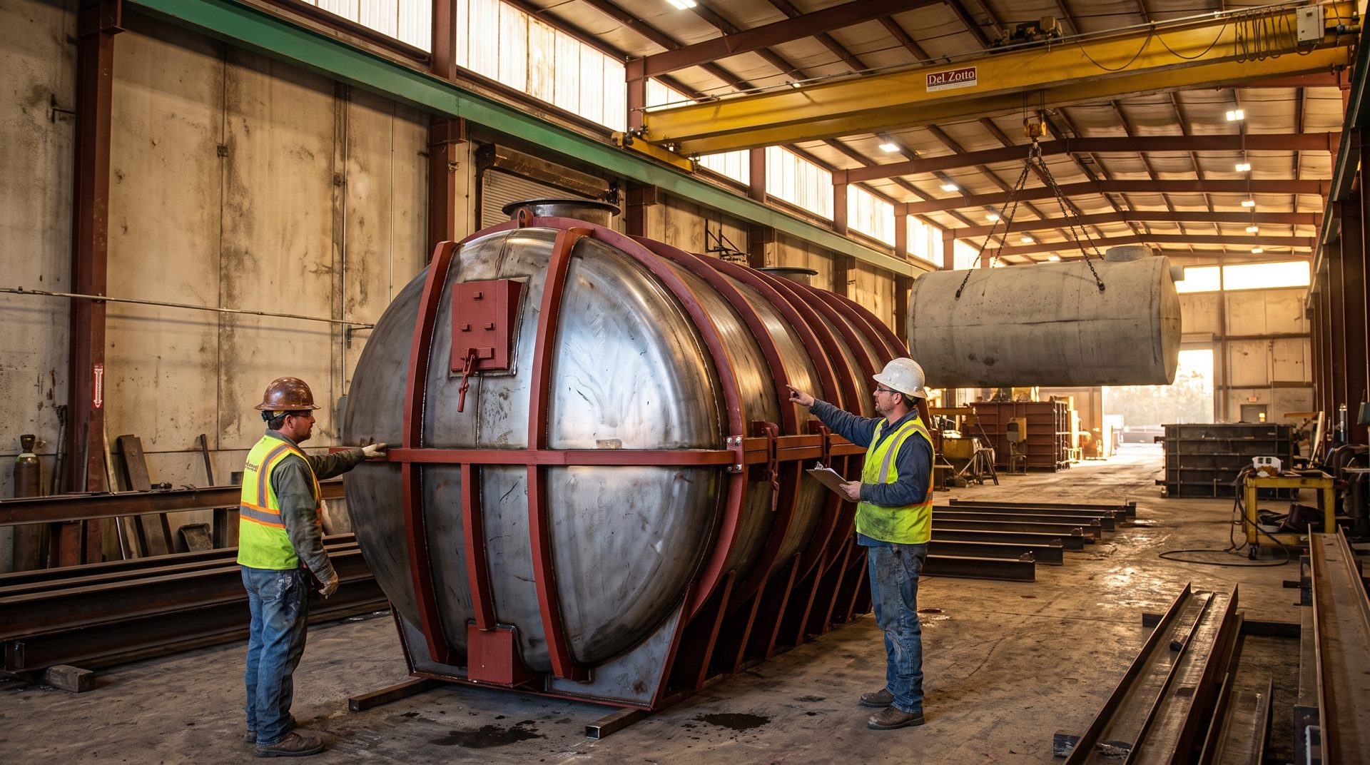 Steel septic form on the Del Zotto plant floor