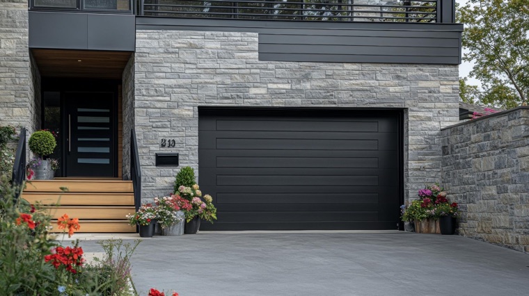 Black contemporary garage door concept photo