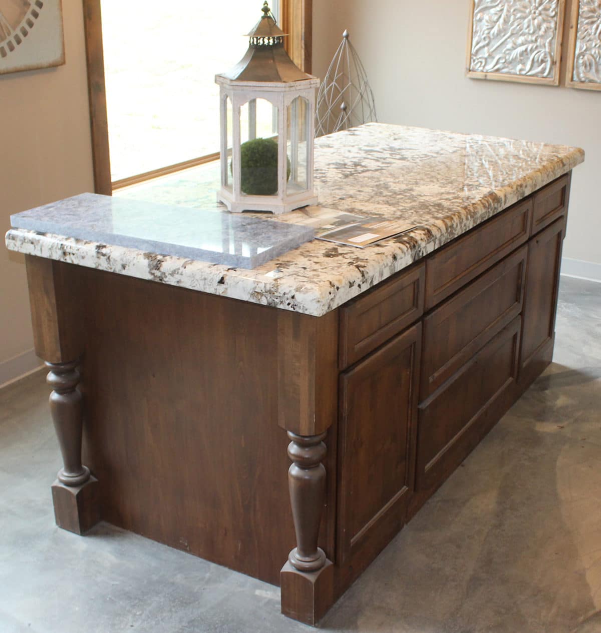Granite island display at the Granite Works showroom