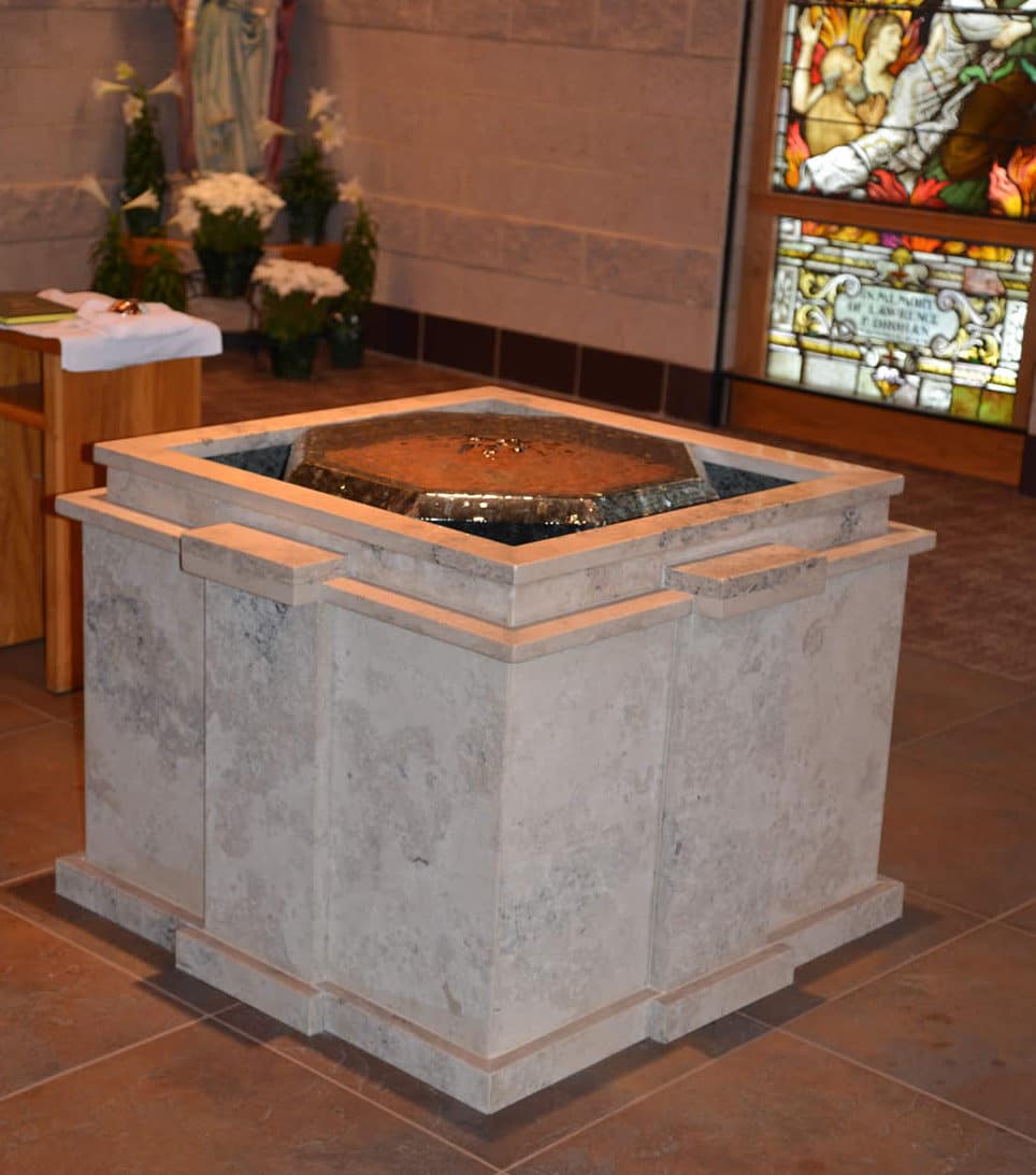 Custom stone baptismal font, a specialty fabrication piece