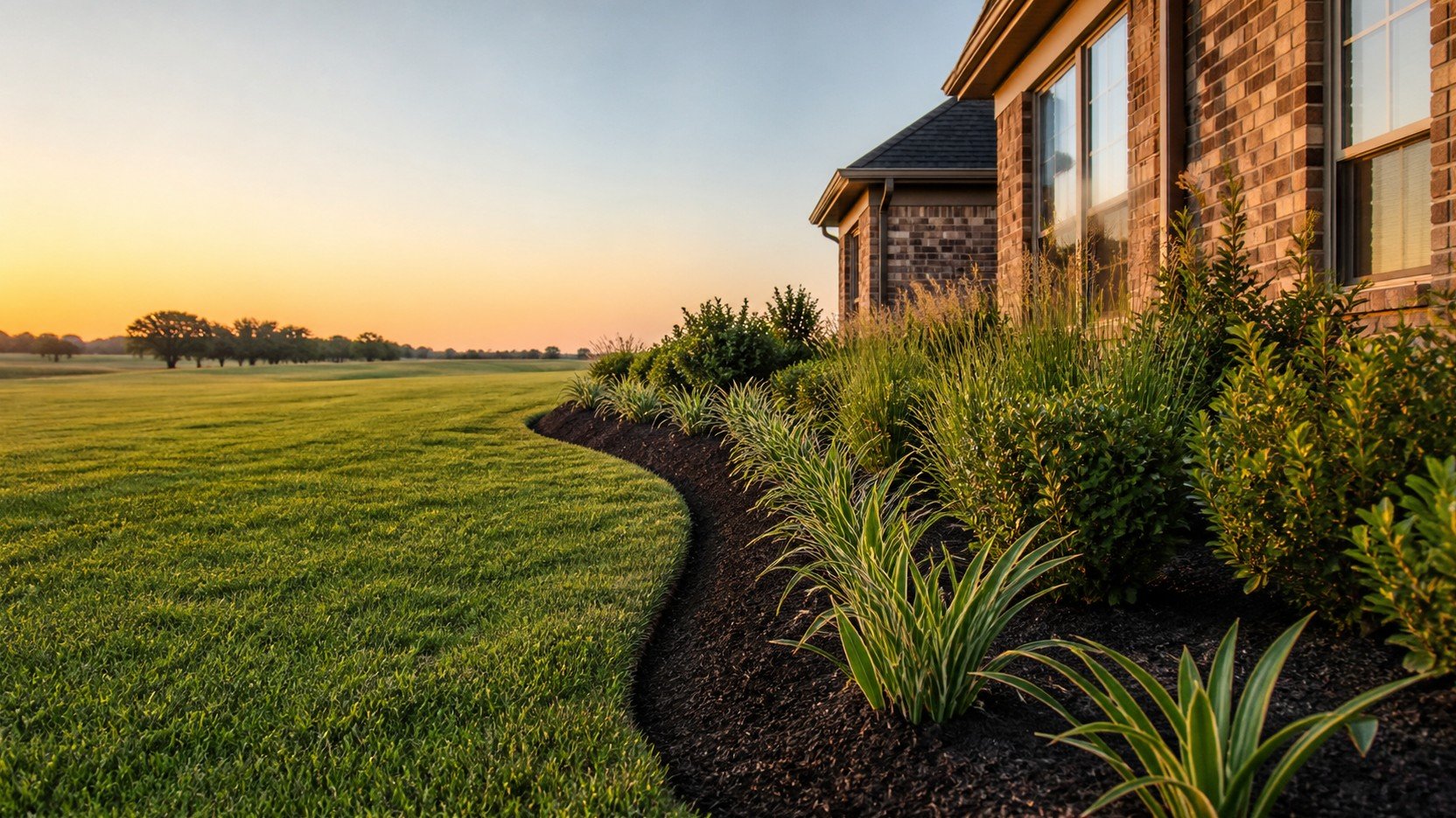 Brazos Valley landscaping at golden hour