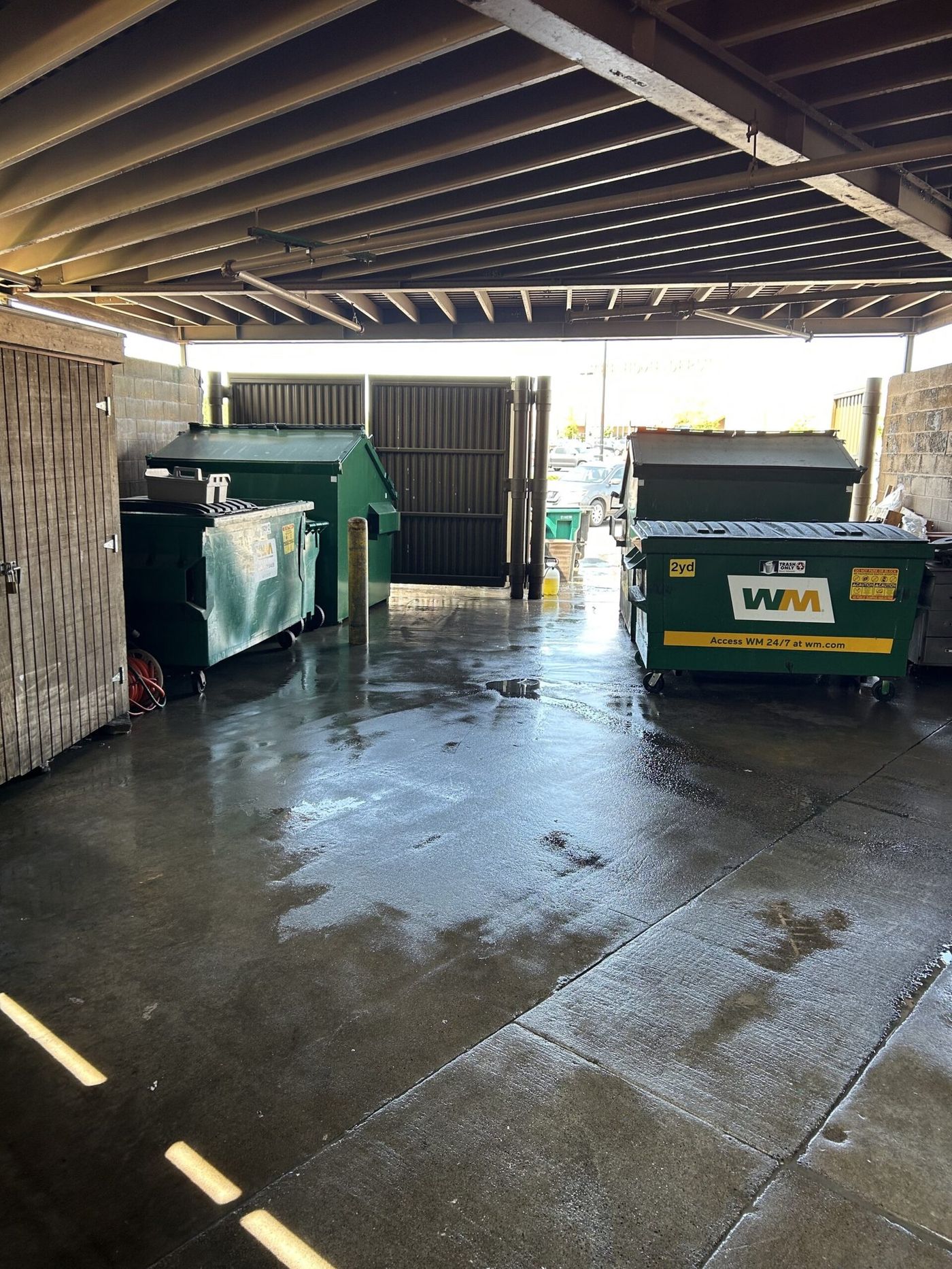 Dumpster corral, degreased