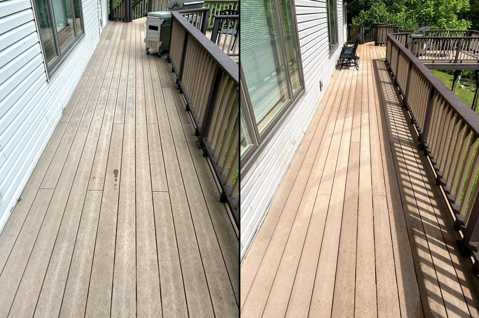 Composite deck before and after washing