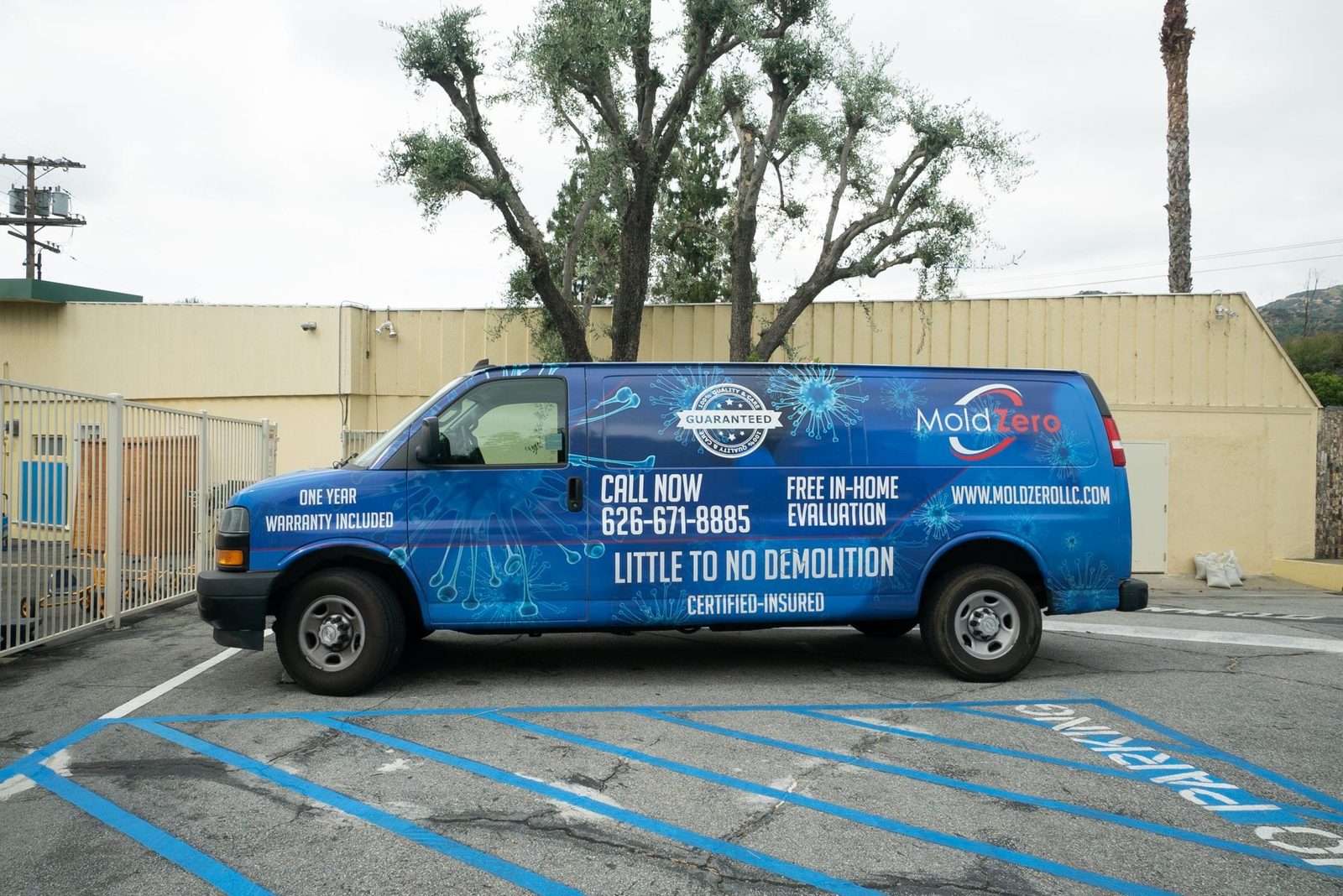 The Mold Zero service van at a job site in Los Angeles County