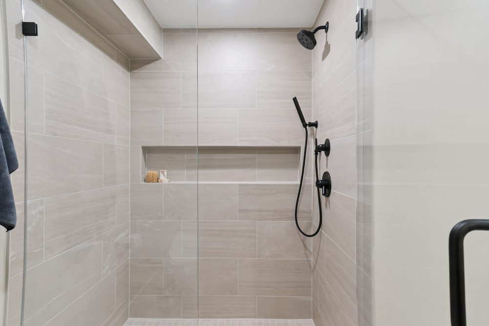Custom tiled walk-in shower in an Ann Arbor bathroom remodel