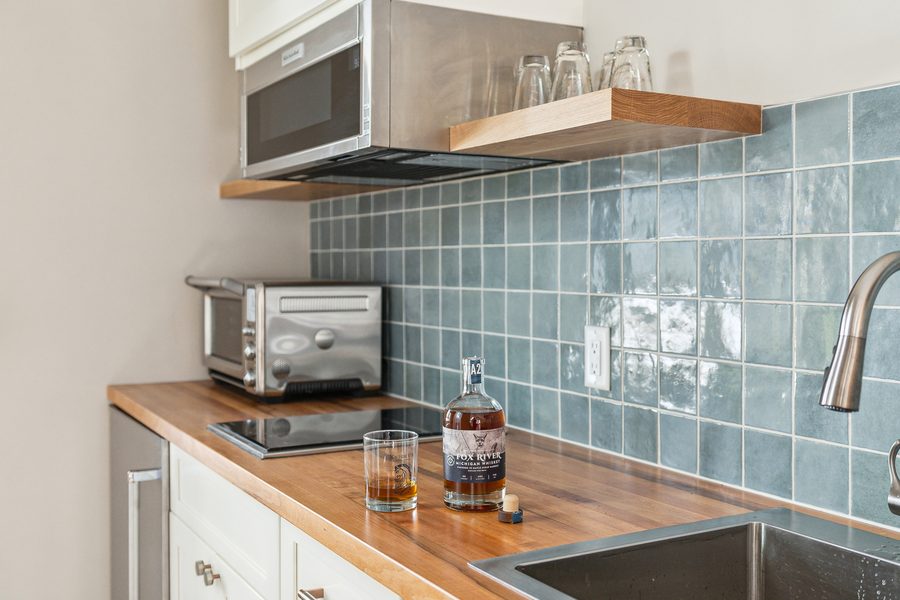 Custom blue tile kitchen detail, Wells Street, Ann Arbor