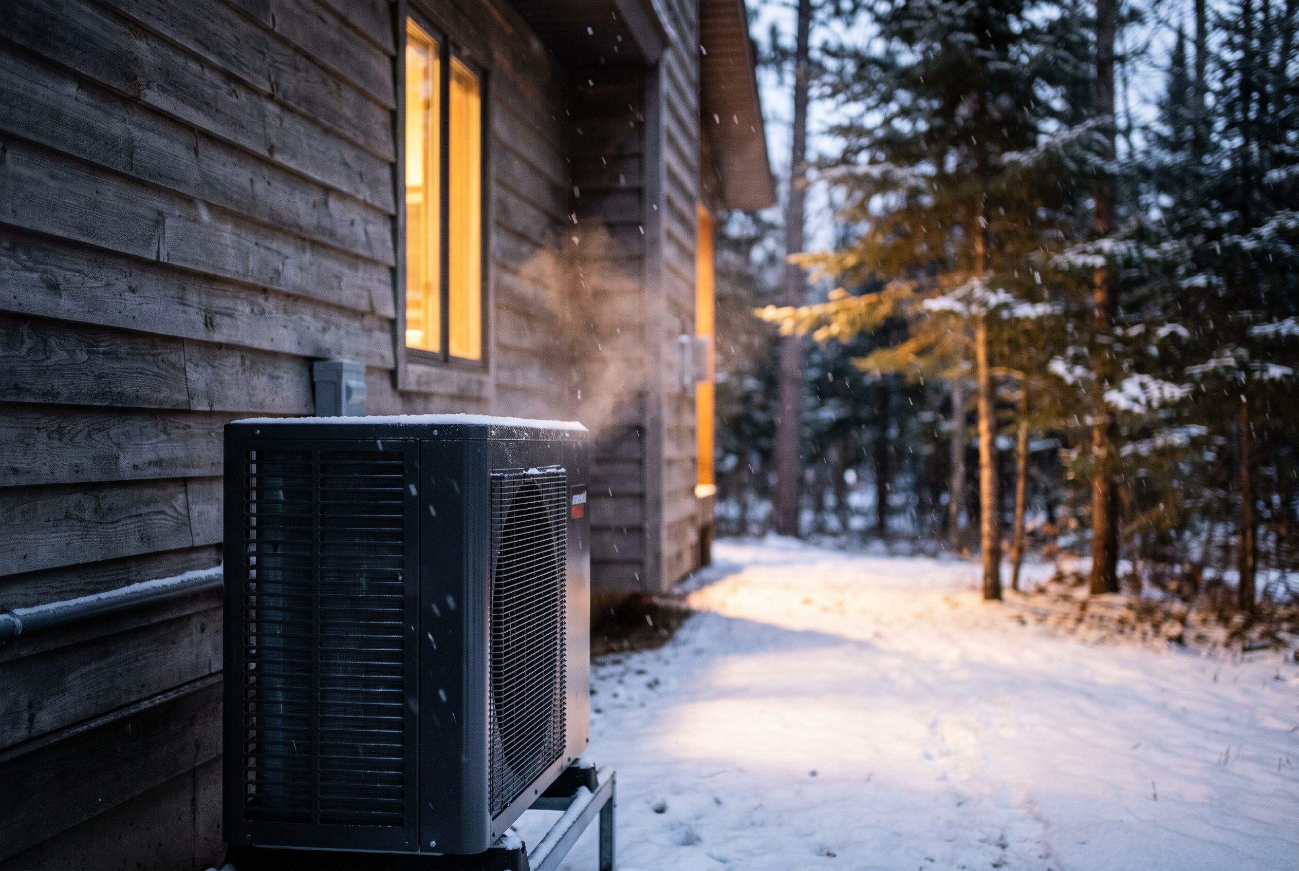 Cold-climate heat pump running in winter at a Duluth-area home