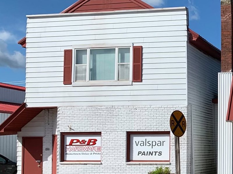 The paint and hardware side of P&B on North Main Street, with the Valspar Paints sign