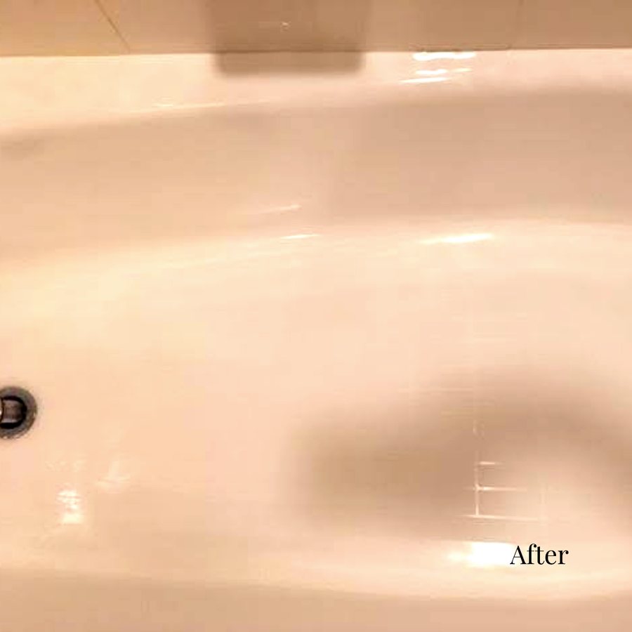 A refinished hotel bathtub floor with a clean anti-slip tread