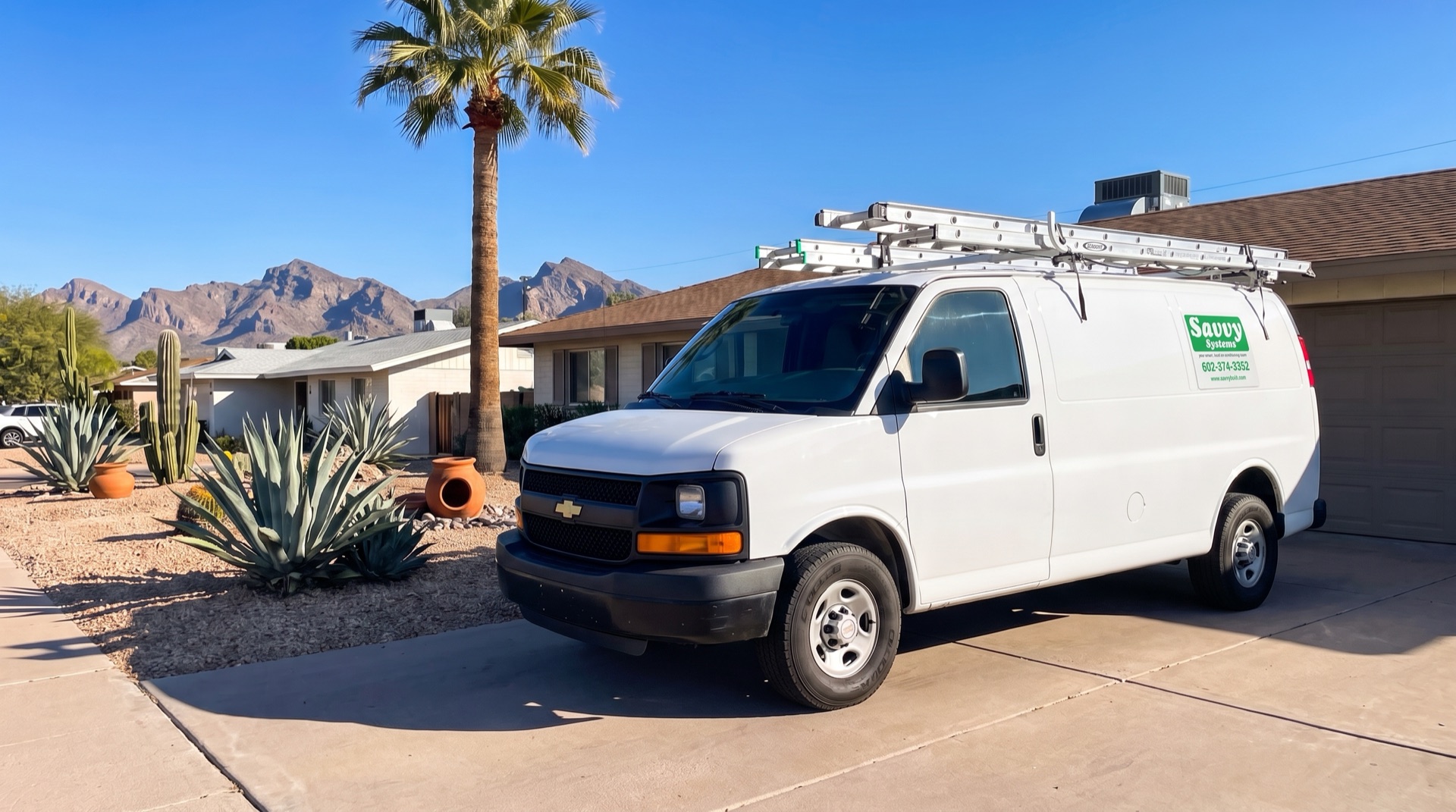 The Savvy Systems van in a Phoenix neighborhood