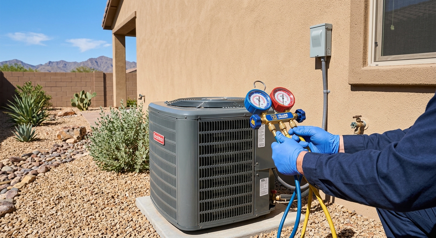 Technician checking a residential AC unit