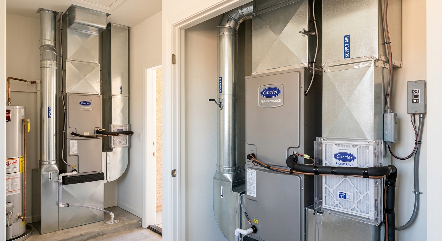 Newly installed air handler and clean ductwork in an Arizona home
