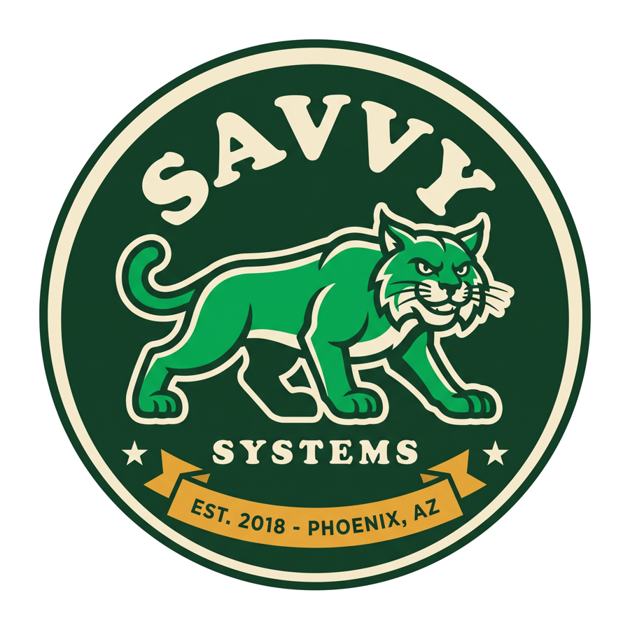 Savvy Systems wildcat badge, est. 2018, Phoenix AZ