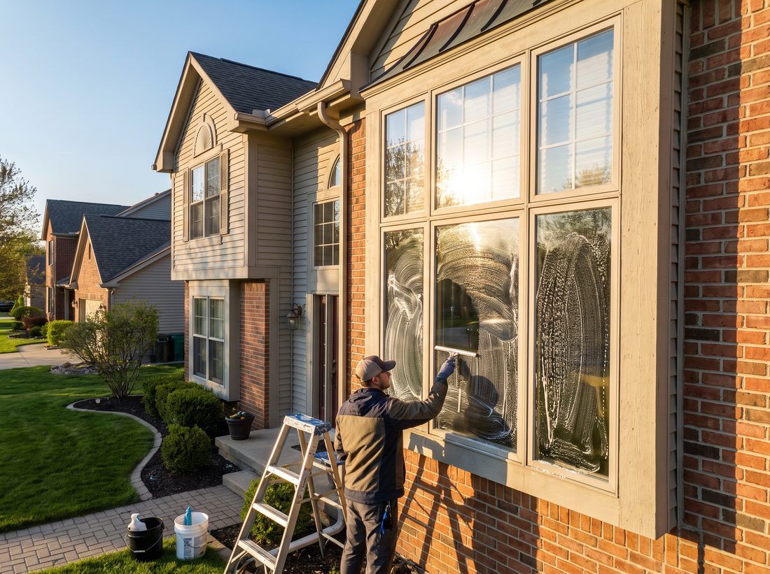 Washing exterior windows with a squeegee