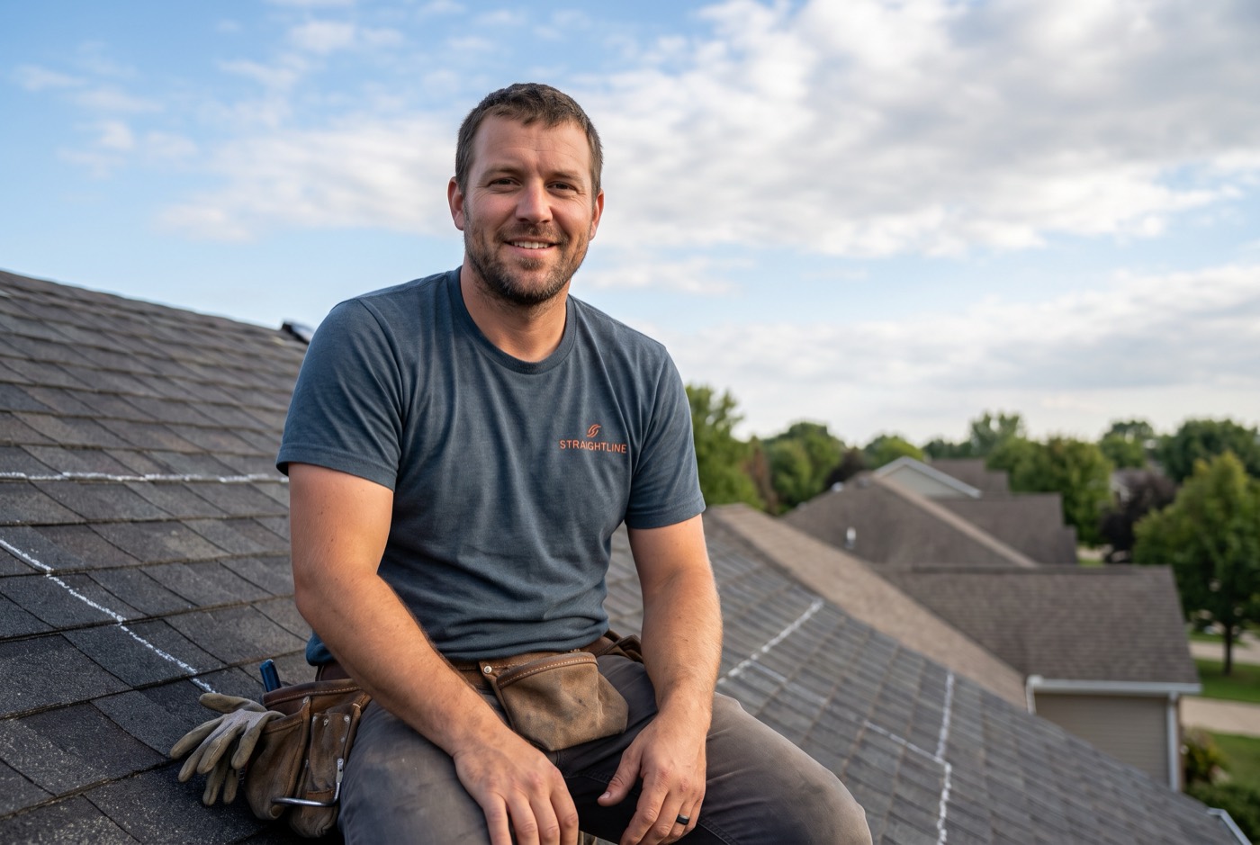 Straightline roofing foreman on a shingle roof in Eau Claire