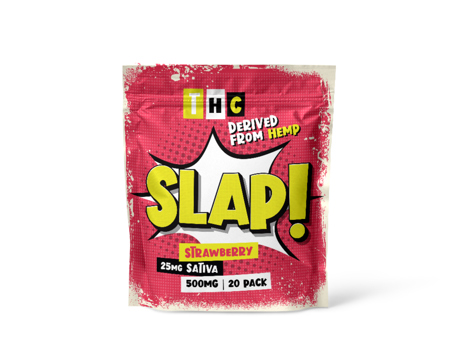 Slap! Strawberry 25mg Sativa gummies bag, 500mg 20 pack