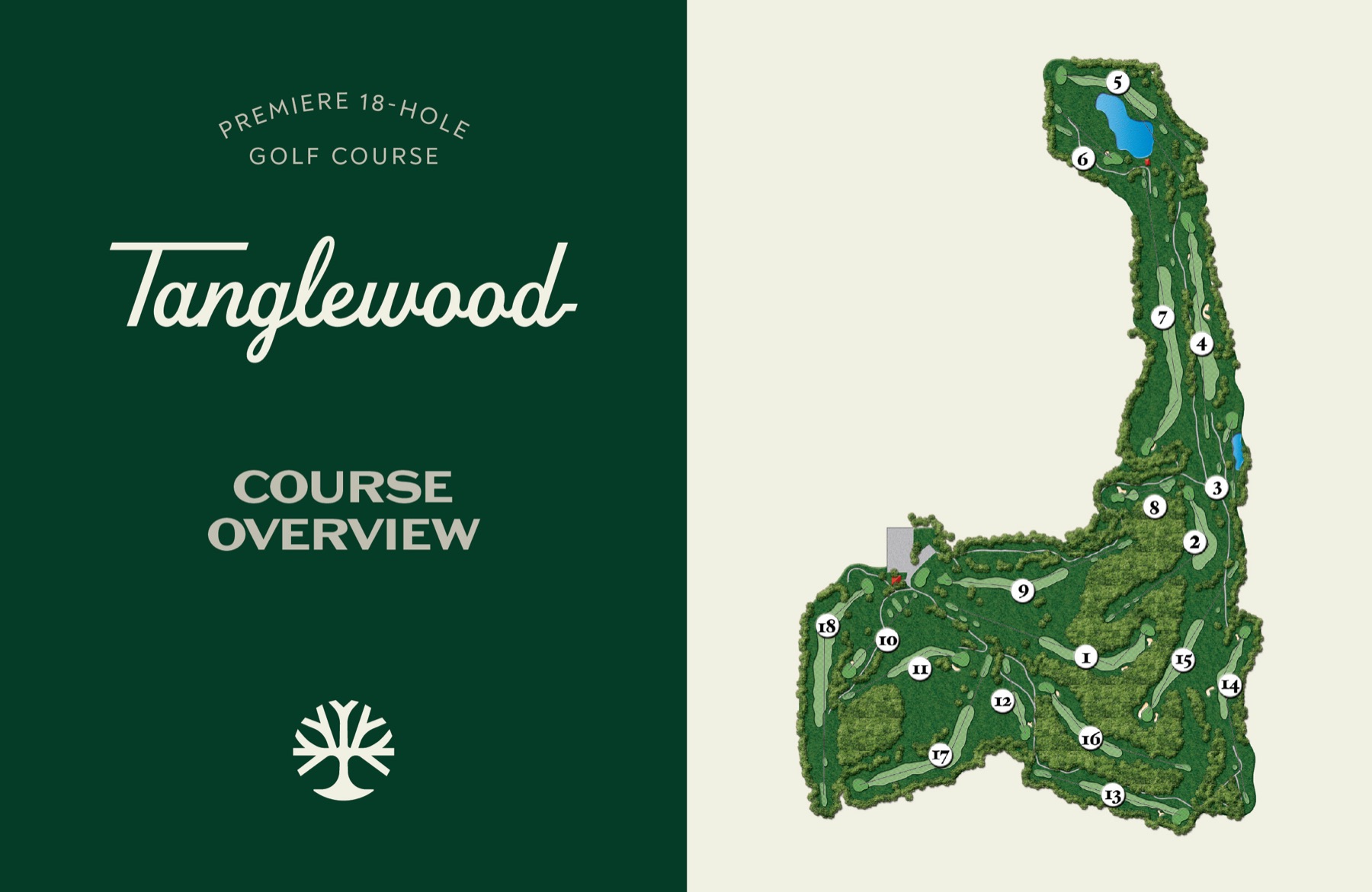 Tanglewood Greens course overview map showing the routing of all eighteen holes