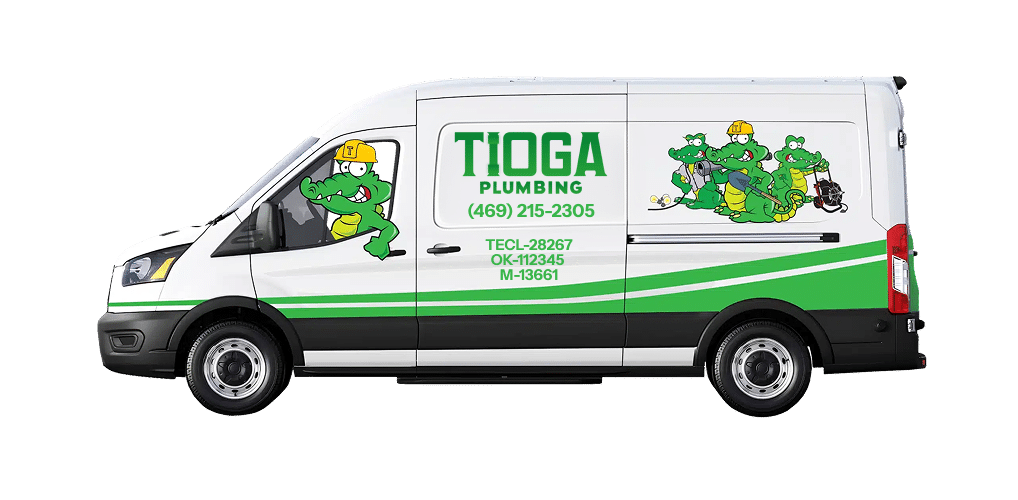 Tioga Plumbing service van with the Tioga gator crew