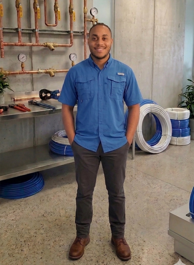 Corey Williams, co-founder of WaterWise Plumbing, in uniform